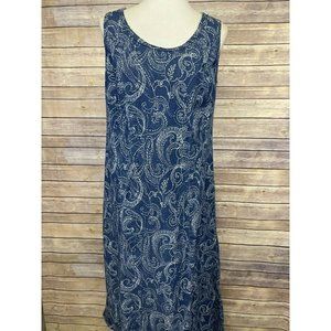 Jessica London 14W Maxi Dress Chambray Stretchy Paisley Print Sleevless Zip Back